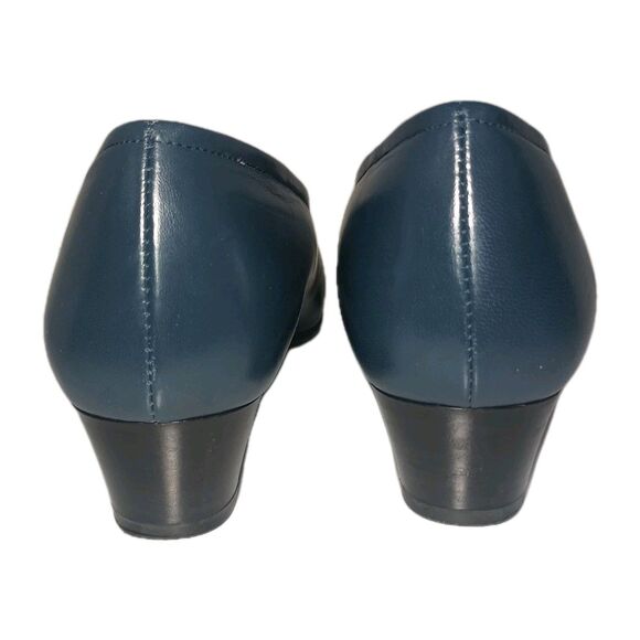 SAS Regina Made in Italy Leather Low Heel Pumps Blue 8W Wide Comfort Work Shoe - Picture 13 of 16